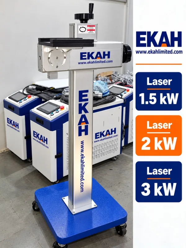 Pneumatic laser welding head on a wheeled stand