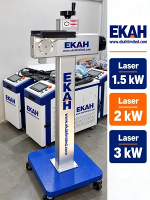 Pneumatic laser welding head on a wheeled stand